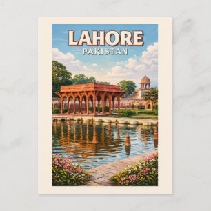 Postal Ilustración de jardines de Lahore Pakistán Arte de