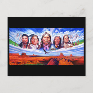 Postal Ilustracion de jefes indios nativos estadounidense