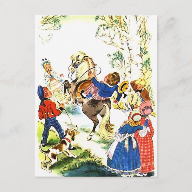 Postal Ilustracion de jinete de caballos de época (Anverso)