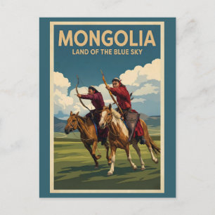 Postal Ilustración de jinetes de Mongolia Arte de viaje v