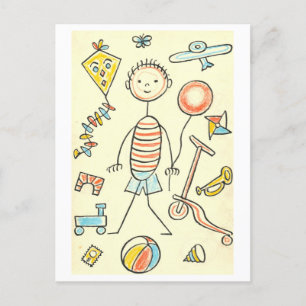 Postal Ilustracion de juguetes para niños