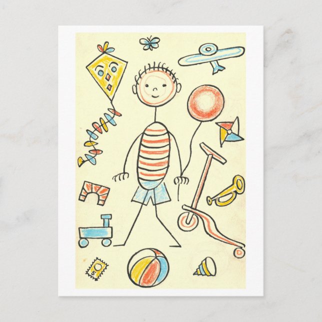 Postal Ilustracion de juguetes para niños (Anverso)