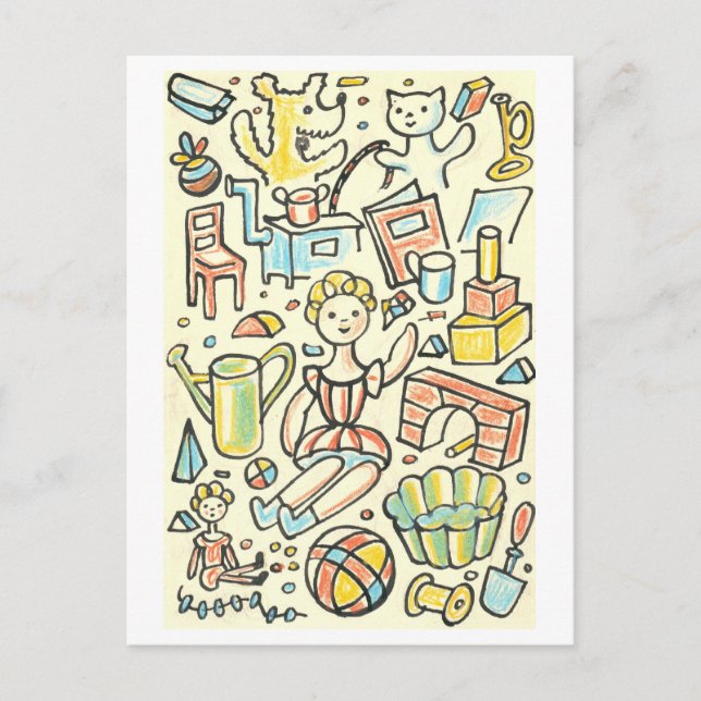 Postal Ilustracion de juguetes para niños (Anverso)