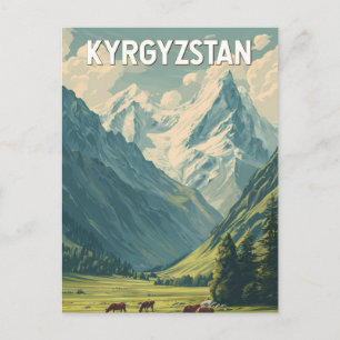 Postal Ilustración de Kirguistán Arte de Viaje Vintage