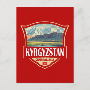 Postal Ilustración de Kirguistán Insignia Retro