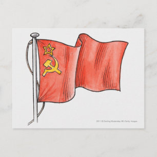 Postal Ilustracion de la bandera soviética