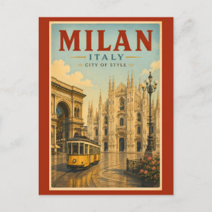 Postal Ilustración de la Catedral de Milán Italia Arte de