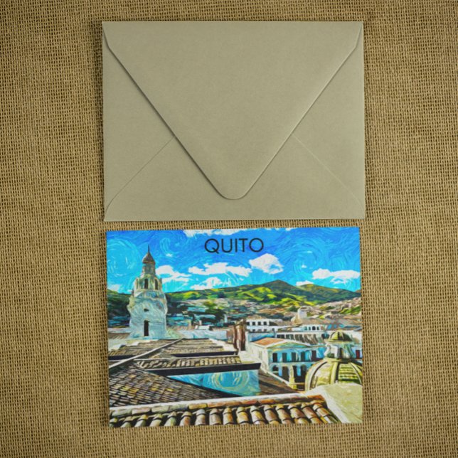 Postal Ilustracion de la ciudad de Quito (Quito ecuador city postcard)