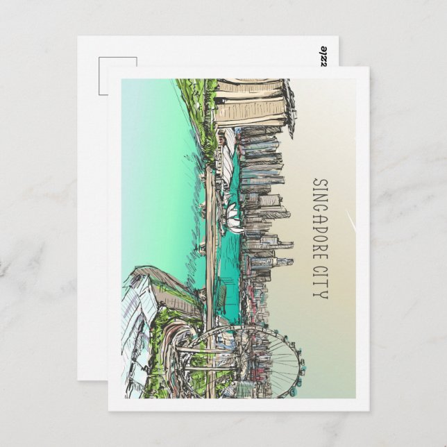 Postal Ilustracion de la Ciudad de Singapur (Anverso / Reverso)
