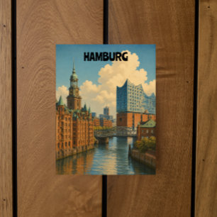 Postal Ilustración de la ciudad portuaria de Hamburgo vin