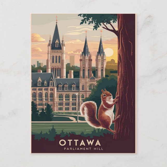 Postal Ilustración de la colina del parlamento de Ottawa (Anverso)