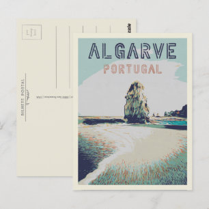 Postal Ilustracion de la costa acantilado Algarve Portuga