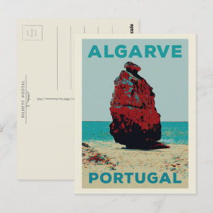 Postal Ilustracion de la costa acantilado Algarve Portuga