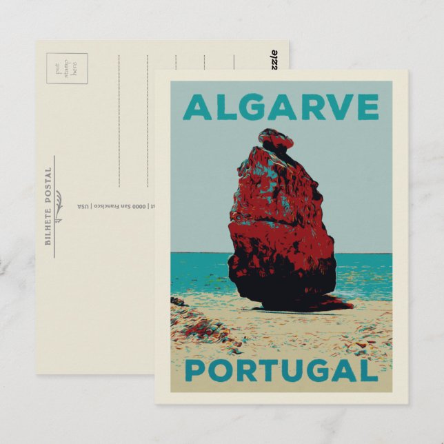 Postal Ilustracion de la costa acantilado Algarve Portuga (Anverso / Reverso)