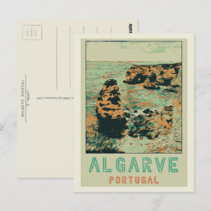 Postal Ilustracion de la costa acantilado Algarve Portuga