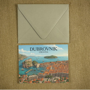 Postal Ilustración de la costa adriática de Dubrovnik ret