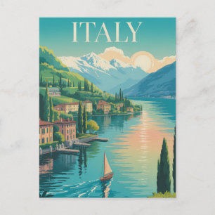 Postal Ilustración de la costa de Amalfi en Italia Arte d