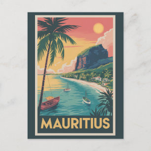 Postal Ilustración de la costa de Mauricio Arte de viaje
