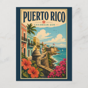 Postal Ilustración de la costa de Puerto Rico Arte de via