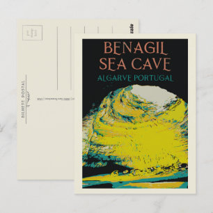 Postal Ilustracion de la cueva de Benagil Algarve Portuga