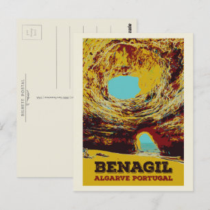 Postal Ilustracion de la cueva de Benagil Algarve Portuga