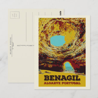 Postal Ilustracion de la cueva de Benagil Algarve Portuga