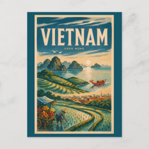 Postal Ilustración de la cultura de Vietnam Arte de viaje