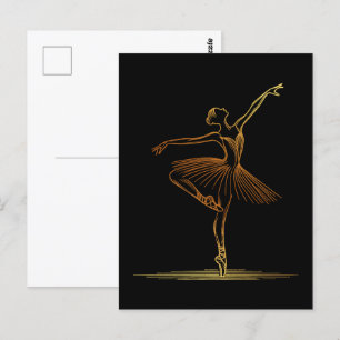 Postal Ilustracion de la elegante línea de oro Ballerina