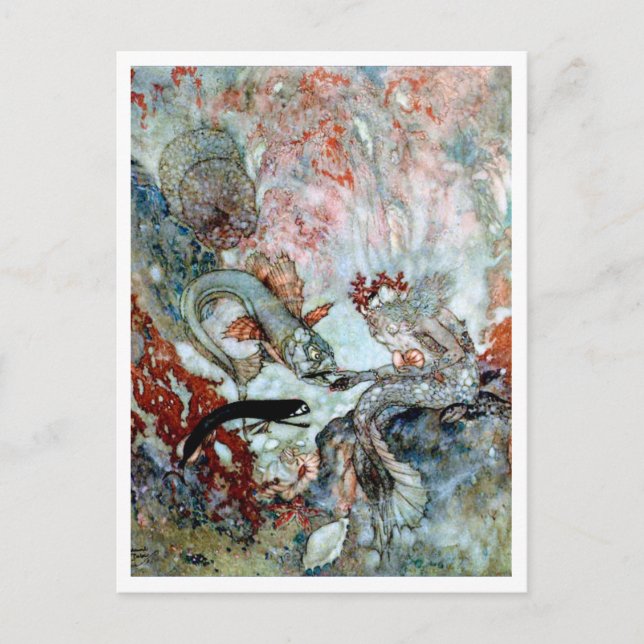 Postal Ilustracion de la época Edmund Dulac Mermaid King (Anverso)