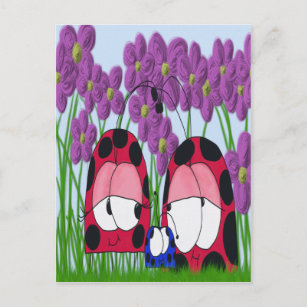 Postal Ilustracion de la familia Cute Ladybug