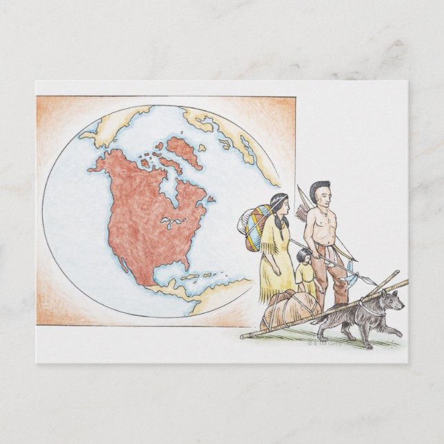 Postal Ilustracion de la familia india estadounidense fre (Anverso)