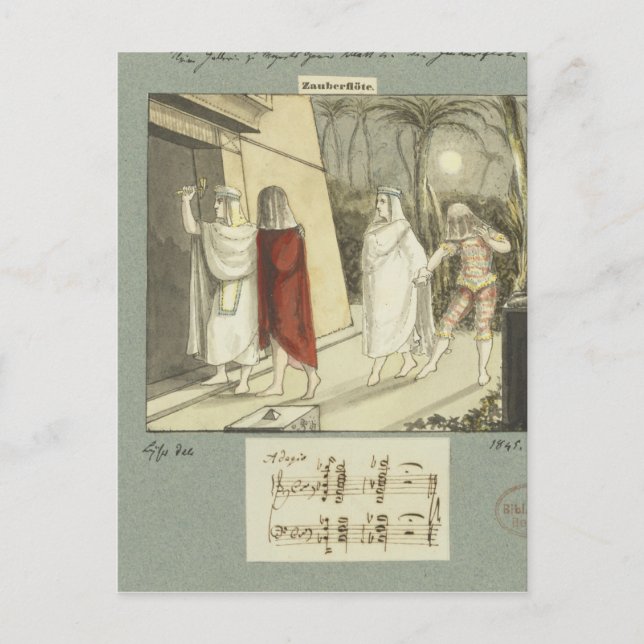 Postal Ilustracion de 'La flauta mágica' de Mozart, 1845 (Anverso)