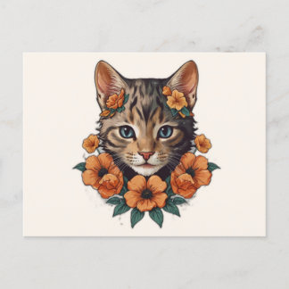 Postal ilustracion de la flor de fantasía de la cabeza de