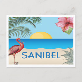 Postal Ilustracion de la isla de Sanibel en Florida con S