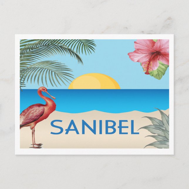 Postal Ilustracion de la isla de Sanibel en Florida con S (Anverso)