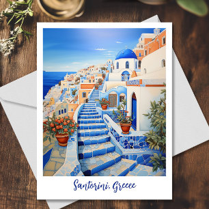 Postal Ilustración de la isla de Santorini   Arte de viaj