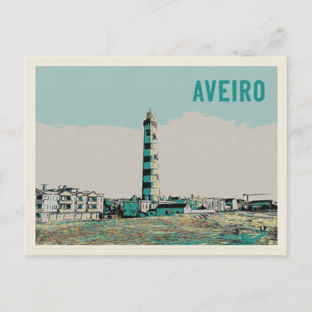 Postal Ilustracion de la laguna de Aveiro Faro (Anverso)