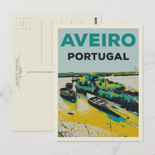 Postal Ilustracion de la laguna de Aveiro Portugal Postca (Anverso / Reverso)