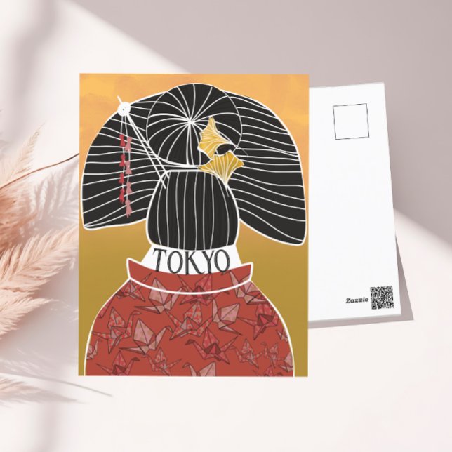 Postal Ilustración de la mano de Tokio Kimono Yukata (Subido por el creador)