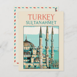 Postal Ilustracion de la Mezquita Azul Istambul