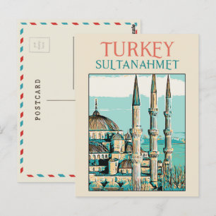 Postal Ilustracion de la Mezquita Azul Istambul