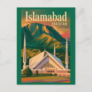 Postal Ilustración de la Mezquita Faisal de Islamabad Pak