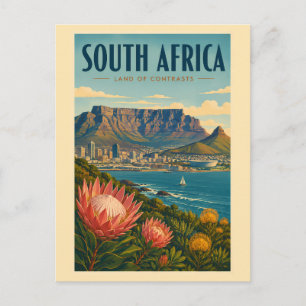 Postal Ilustración de la Montaña de la Mesa de Sudáfrica 