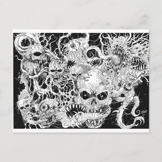 Postal Ilustracion de la muerte del mal engendrado (Anverso)