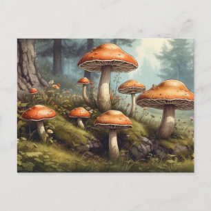Postal Ilustración de la naturaleza, bosque de verano con