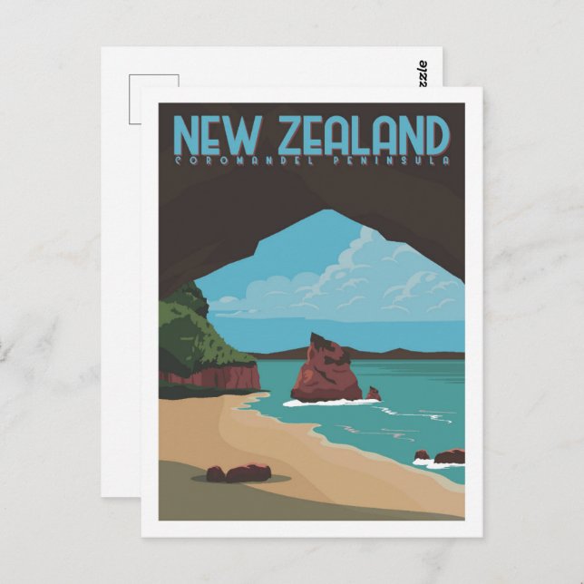 Postal Ilustracion de la Península de Coromandel Nz Trave (Anverso / Reverso)