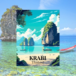 Postal Ilustración de la playa de Krabi, Tailandia