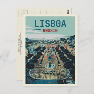 Postal Ilustracion de la Plaza Charm Rossio en Lisboa