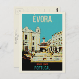Postal Ilustracion de la plaza Evora Giraldo Portugal
