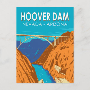 Postal Ilustración de la presa Hoover Arizona Nevada Arte